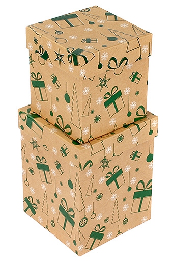 Коробка карт. крафт 019/X102-45 наб. из 2 под кружку- нов.год подарки-классик зеленые