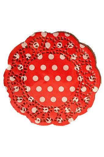Салфетки ажурные цветные 140/20 круглые горох на красном