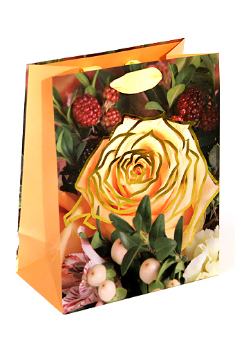 Сумка-пакет эффект 12/106 сред.- букет розы с ягодами с тиснен.