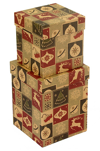 Коробка карт. крафт 019/X161 наб. из 2 под кружку- нов.год рождество в квадрате