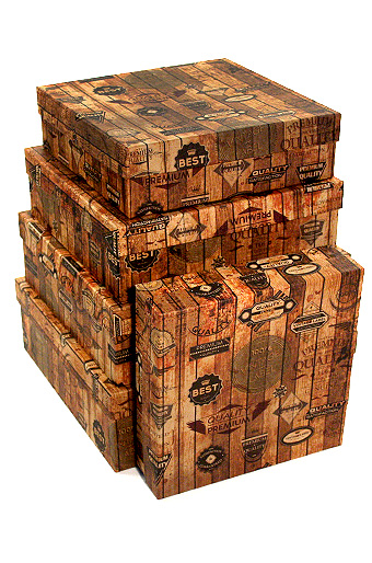 Коробка карт. крафт 050/691 наб. из 5 квадратов- деревянный винтаж