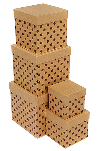Коробка карт. крафт 051/002-15 наб. из 5 кубов мал.- горошек шоколадный + натуральная крышка