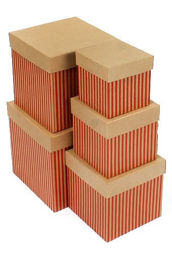 Коробка карт. крафт 051/003-20 наб. из 5 кубов мал.- полосы красные