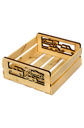 Коробка деревянная 125/617-93 лоток прямоуг. с резными ручками- бибики / ПОД ЗАКАЗ