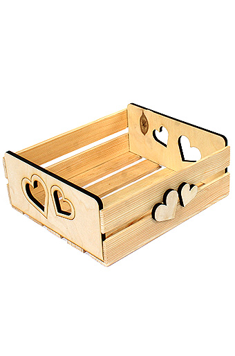 Коробка деревянная 125/411-93 лоток прямоуг. с резными ручками- сердце классическое